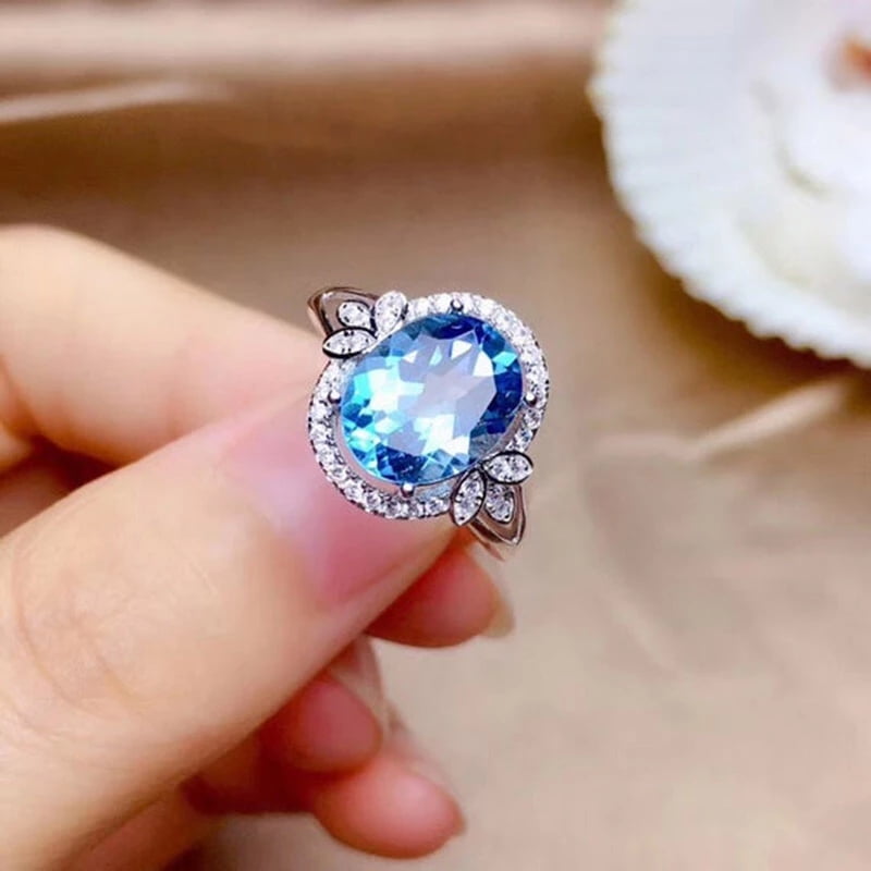 925 Silver Women Men Blue Zircon Gemstone Wedding Rings Fashion Jewelry Gift 
