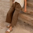 thumbnail image 6 of Petite Women's Elastic Waist Pants with Pockets Casual Wide Leg Trousers Loose Fit Comfort Under $10, 6 of 9