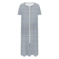 thumbnail image 4 of biudgviw Womens Zipper Robes Striped Short Sleeve Nightgowns Casual Soft Long Bathrobes Side Split Pockets Housecoats S-XXL, 4 of 7