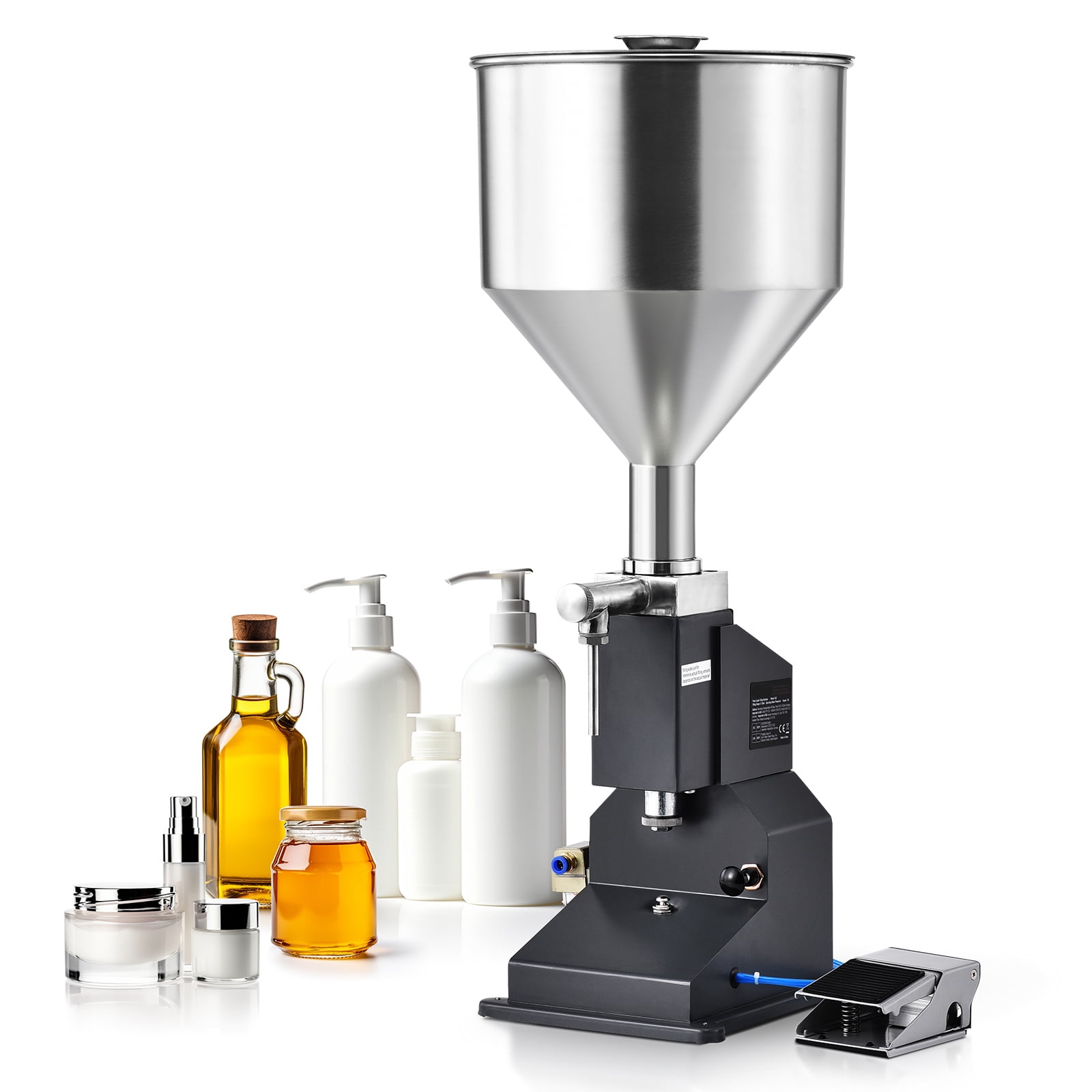 SKYSHALO Air-Operated Liquid Dispenser, 5-50ml Capacity, Stainless Steel, for Milk, Water, Juice, Essential Oils, Shampoo, Cosmetics, Honey, Lotion, Includes Foot Pedal