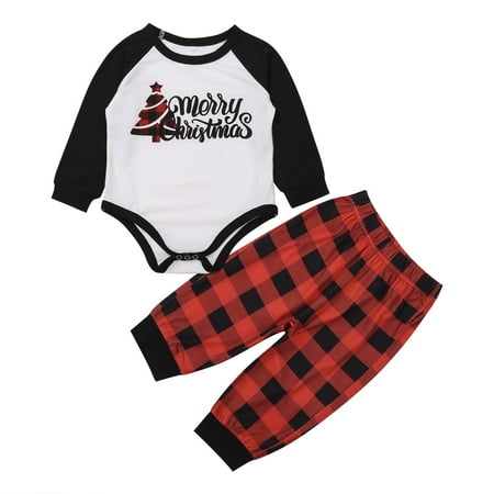 

Pudcoco Christmas Family Pajamas Sets Long Sleeve Plaid Pants Loungewear