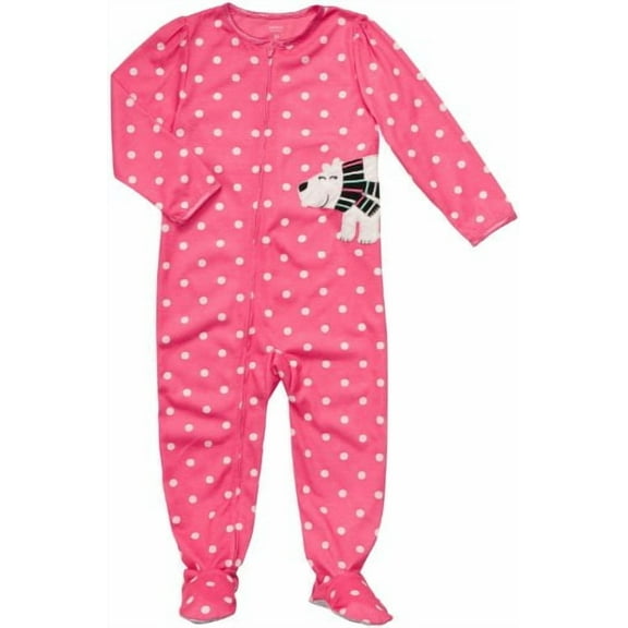 Carter's Toddler Girl's Pink Polka Dot Polar Bear Poly Pajama Sleeper, Size 3T