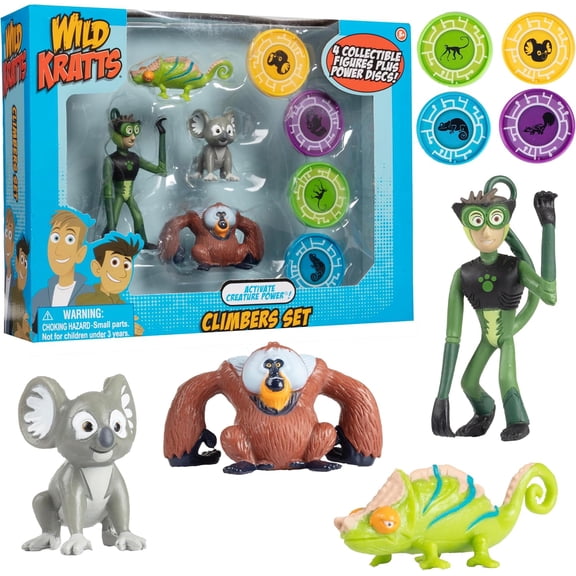 Wild Kratts Climbers Action Figure Collectible Figures & Discs (8pc) Includes 4 Creature Power Discs  4 Animals- Officially Licensed Toys for Children-Gift for Kids, Boys & Girls