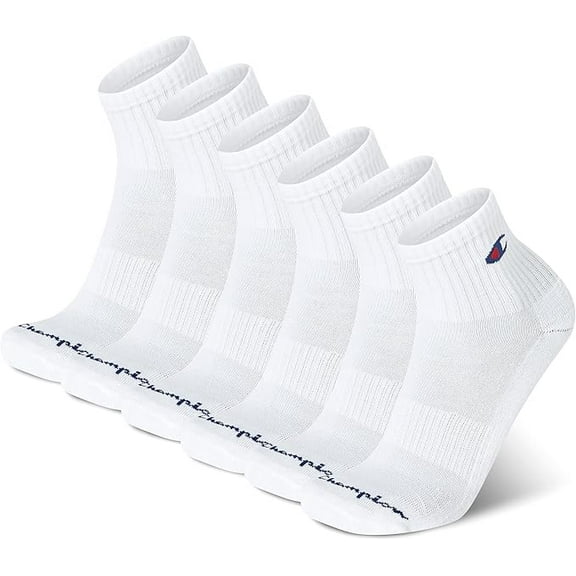 Champion Men's 6 Pack Cushioned Ankle Athletic Socks, Moisture-Wicking Breathable Blend (Size: 6-12.5), High Quarter White, 6-12