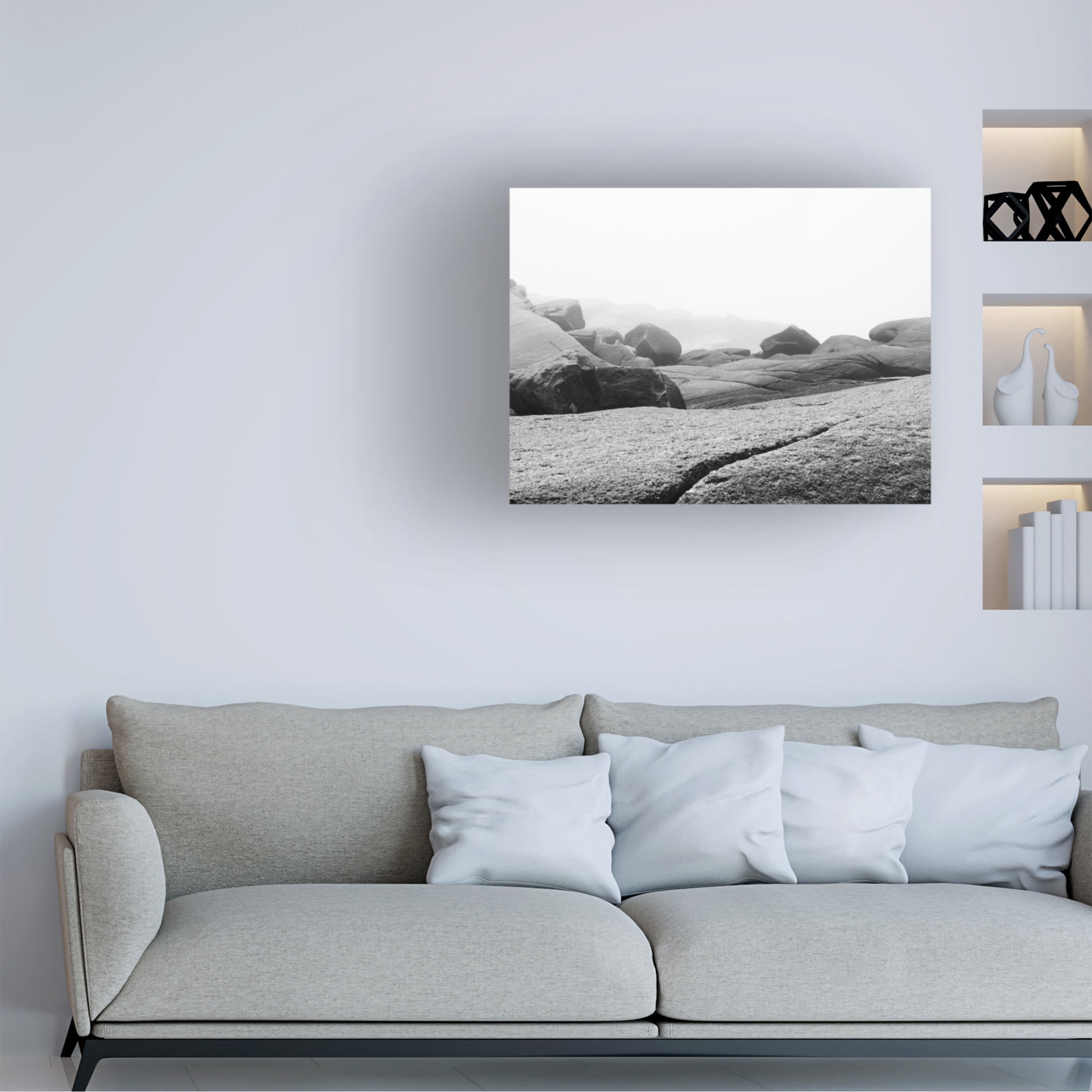Canvas Wall Art - Clive Branson 'Rocks Peggys Cove B&W' Wall Art for Living Room, Bedroom, or Office Décor by Trademark Fine Art - 24 x 18 Inches