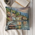 thumbnail image 3 of Italian Throw Pillow Cushion Cover, Summer Village by The with Yacht Boats Idyllic Town Panorama, Decorative Square Accent Pillow Case,Brown and White, 3 of 5