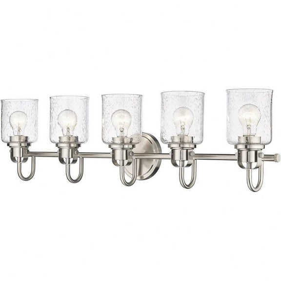 5 Light Traditional Steel Vanity Light Fixture with Clear Seeded Glass-9.5 inches H By 35 inches W-Brushed Nickel Finish Bailey Street Home