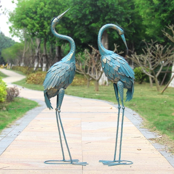 35-40 Inch Standing Garden Crane Statues for Outdoor Set of 2 Metal Birds Garden Sculptures Yard Art for Home Backyard Patio Lawn Decoration
