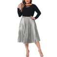 thumbnail image 2 of Agnes Orinda Women's Plus Size Pleated Stretchy High Waist Metallic Shiny Midi Skirt 4X Silver, 2 of 7