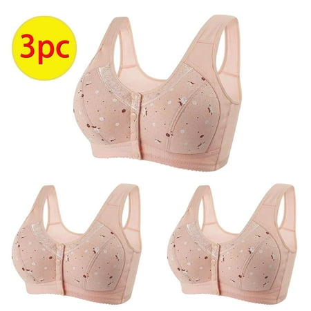 GERsome 3Pcs Women s Button Front Sleep Bra Wireless Post-Surgery Bra Active Yoga Sports Bras Comfort T-shirt Bra Convenient Snap Sleep Bra for Women Plus Size Full Coverage Bra 3pcs#Pink XXL