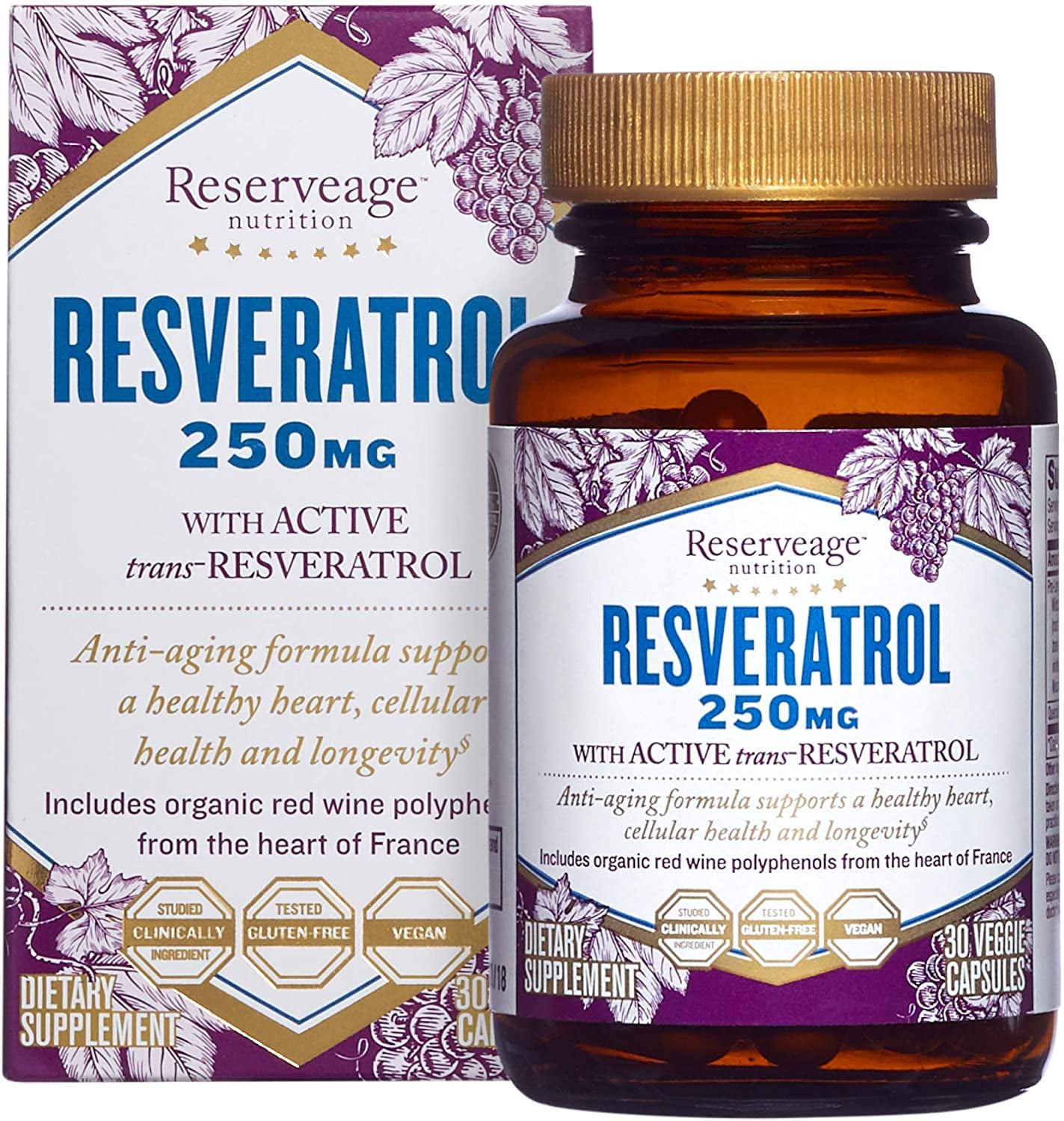 Reserveage, Resveratrol 250 mg, Antioxidant Supplement for Heart and