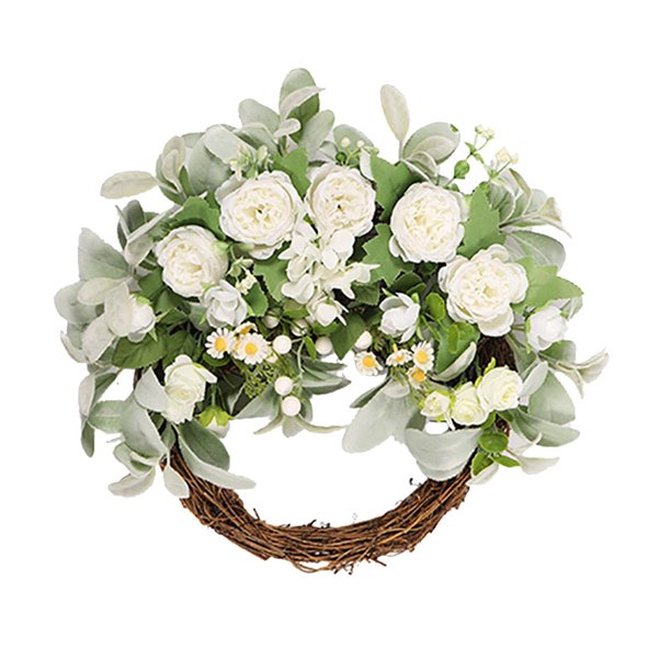 Corona de peonías rosas de seda simulada 2025 para decoración de puertas, bodas, festivales y fiestas.