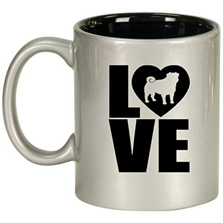 

Ceramic Coffee Tea Mug Cup LOVE Pug (Silver)