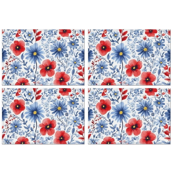 Pioneer Flower Floral Print Pattern Summer Placemats Table Placemats Set Of 4-Linen Kitchen Washable Placemats Table Mats 12x18 Inch Non-Slip Heat Resistant