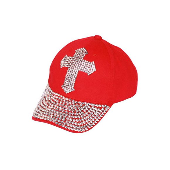 Studded Cross and Bill Baseball Cap - Red