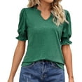 thumbnail image 1 of Birdeem Womens Summer Summer Solid Color V-Neck Pleated Loose Short Sleeve Top, 1 of 5