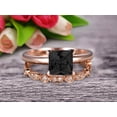 thumbnail image 1 of Bridal Set 1.75 Carat 6mm Princess Cut Black Diamond Moissanite Solitaire Engagement Ring With Matching Wedding Band On 10k Rose Gold Art Deco Shining Startling Ring, 1 of 5