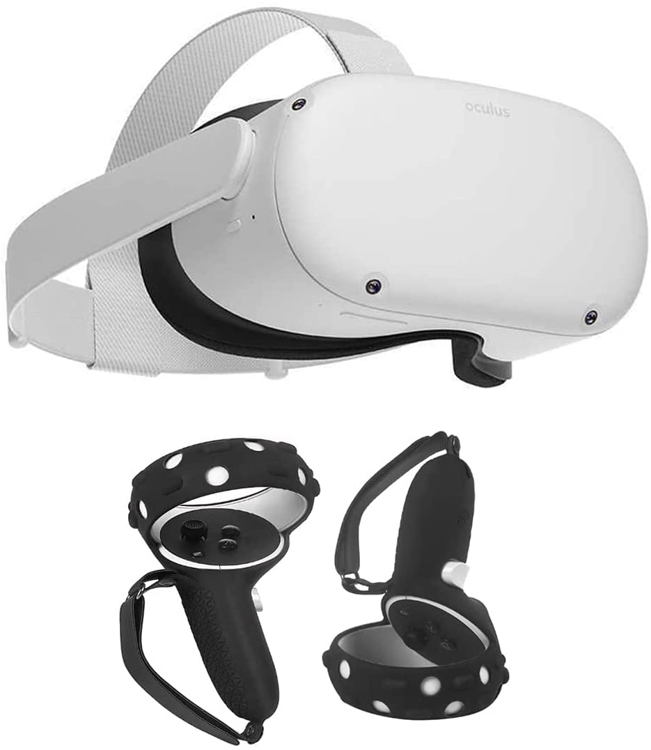2020 Oculus Quest 2 All-in-One Virtual Reality 64GB Gaming Headset Bundle,  Mazepoly Silicone Controller Grip Cover with 2 Palm Straps and 2 Thumb Grip  