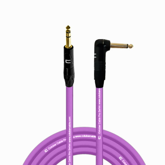1/4" TRS Male to Right Angle 1/4" TS - 25 Feet - Purple - Pro 3-Pin Microphone Connector for Powered Speakers, Audio Interface or Mixer for Live Performance & Recording