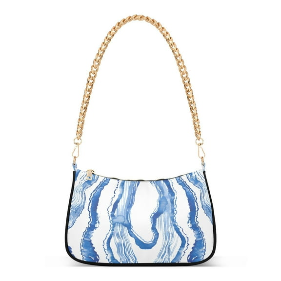 Waves Blue White LineWomen Small Shoulder Bag Crossbody Tote Hobo Bags Purse Clutch Handbags with Chain Strap for Women
