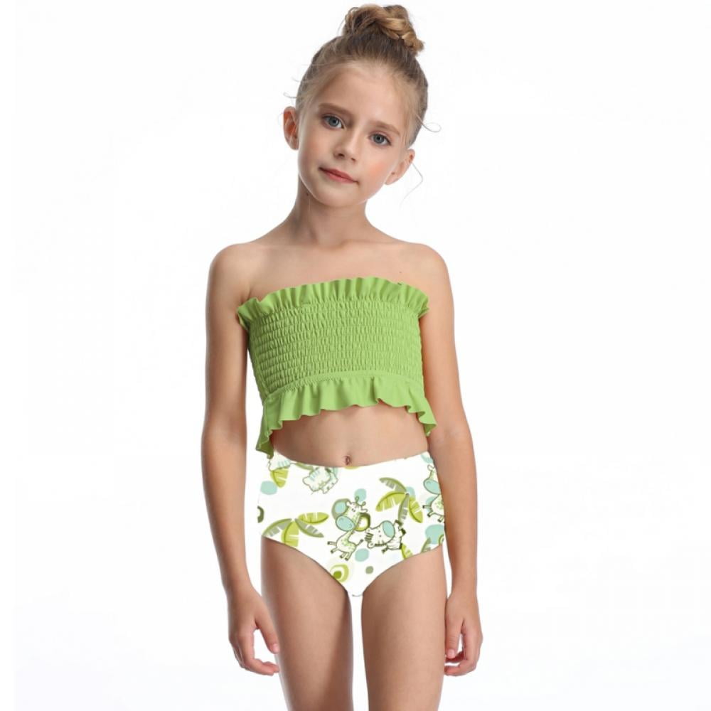 Cute Baby Girls 2Pcs Bikini Bathing Swimsuit Halter Tube Top+Floral Bottom Summer Sunsuit 