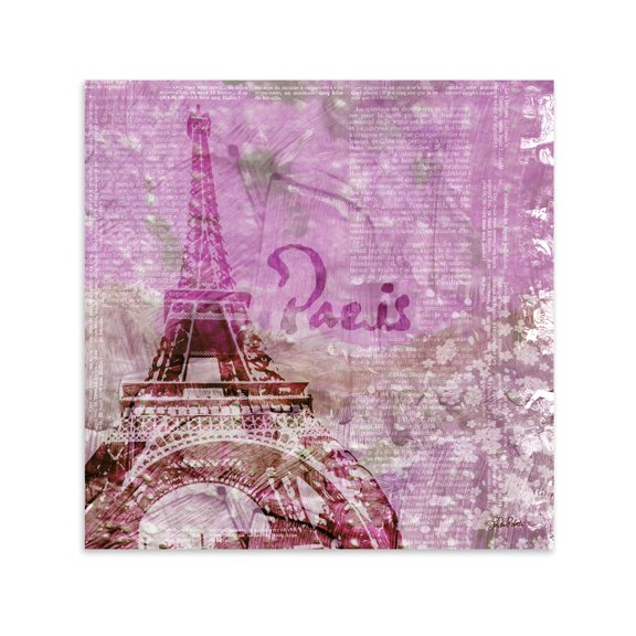 Gango Home DecorParis France Eiffel Tower with Script Background Poster, 12" x 12"