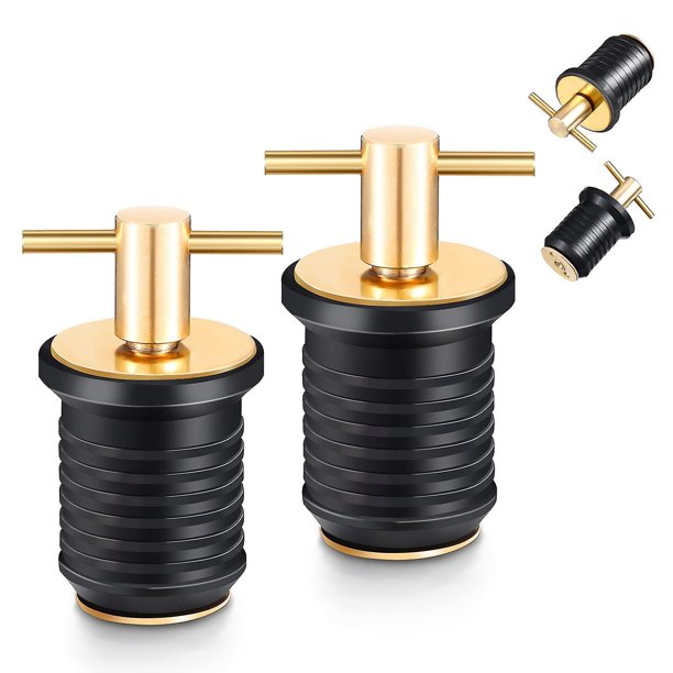 2 Piezas Tapón de Drenaje con Mango en T Tapones de Drenaje para Barcos Marinos de Giro Tapones de Goma con Mango de Latón Accesorios Marinos para Barcos Tapón con Mango en T Chapado en Lató
