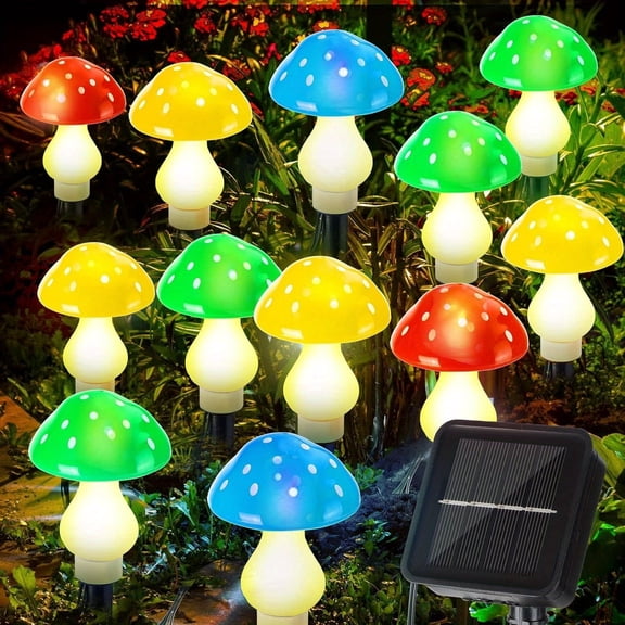 12 Pcs Outdoor Lamp Solar Mushroom LED Light Up Garden Mushroom Lights 8 Modes Waterproof Lamp Outside Decor for Holiday Yard Patio Pathway Lawn Ornament(Multicolored)