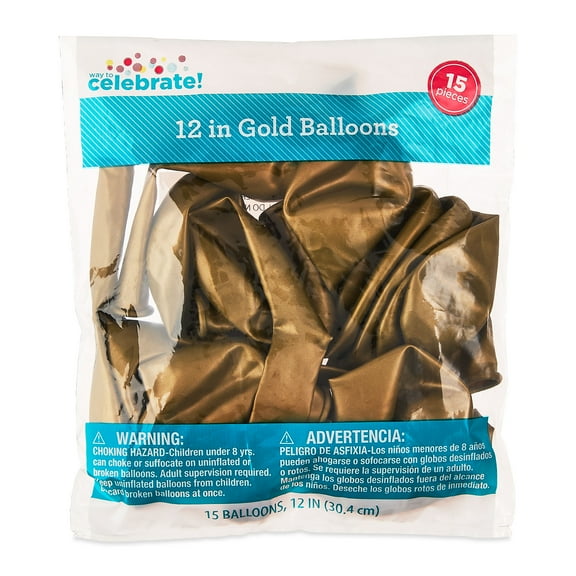 12" Gold Latex Balloons, 15 Pieces, by Way To Celebrate
