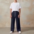 thumbnail image 7 of WhouRiu Boys Casual Jogger Pants Solid Color Drawstring Waist Baggy Wide Leg Sweatpants Kids Comfortable Cute Trousers With Pockets,9-10 Years, 7 of 7