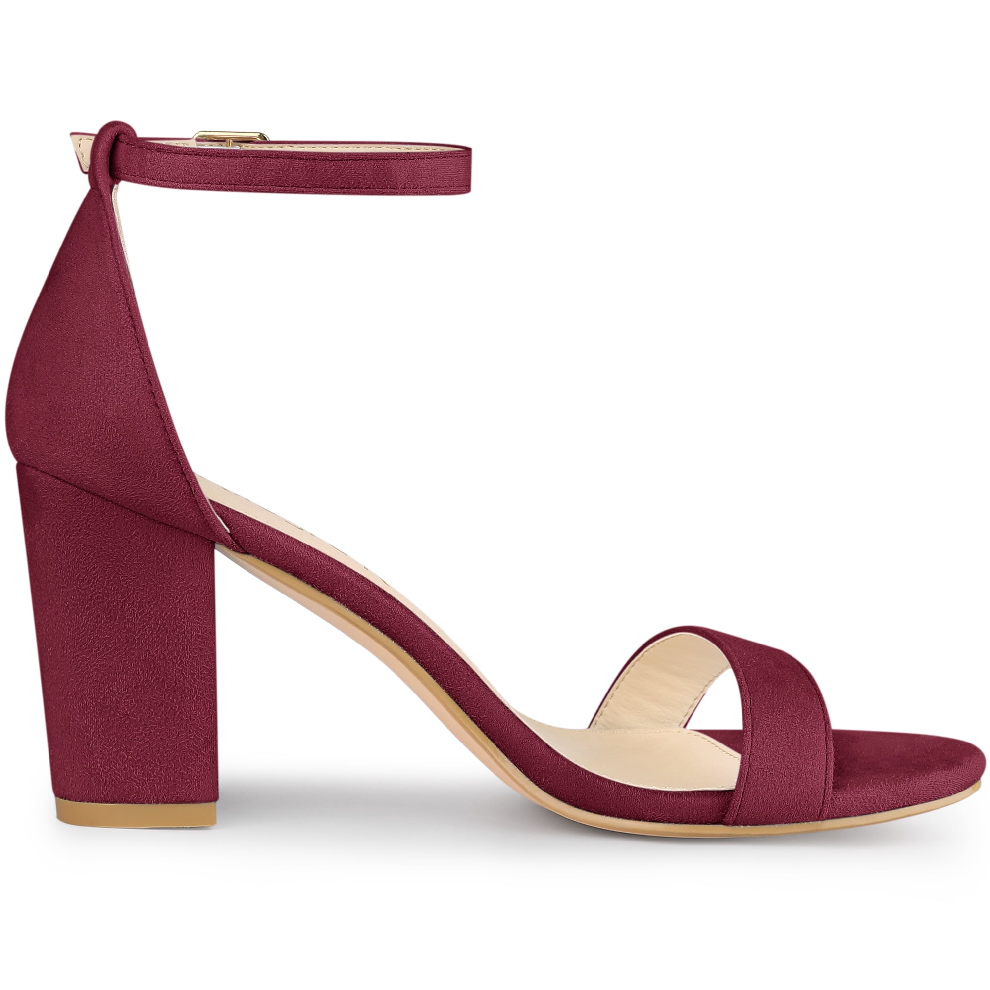 DARING DIVA Women's Buckle Ankle Strap High Chunky Heel Sandals Burgundy 8