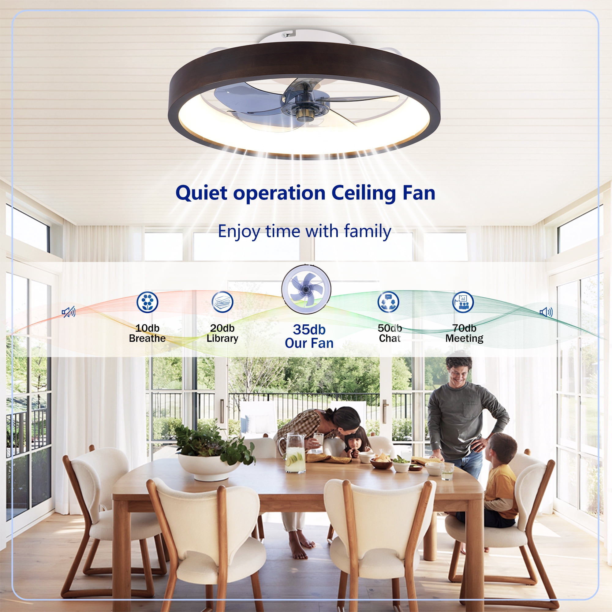 Leumius 20" Ceiling Fans with Light and Remote, 3000-6500K Dimmable Modern Flush Mount LED Fan Light, 6 Speeds, Quiet DC Motor for Living Room Bedroom Kitchen Black