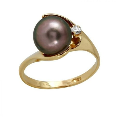 Foreli 0.05 CTW Tahitian Pearl And Diamond 14K Yellow Gold Ring