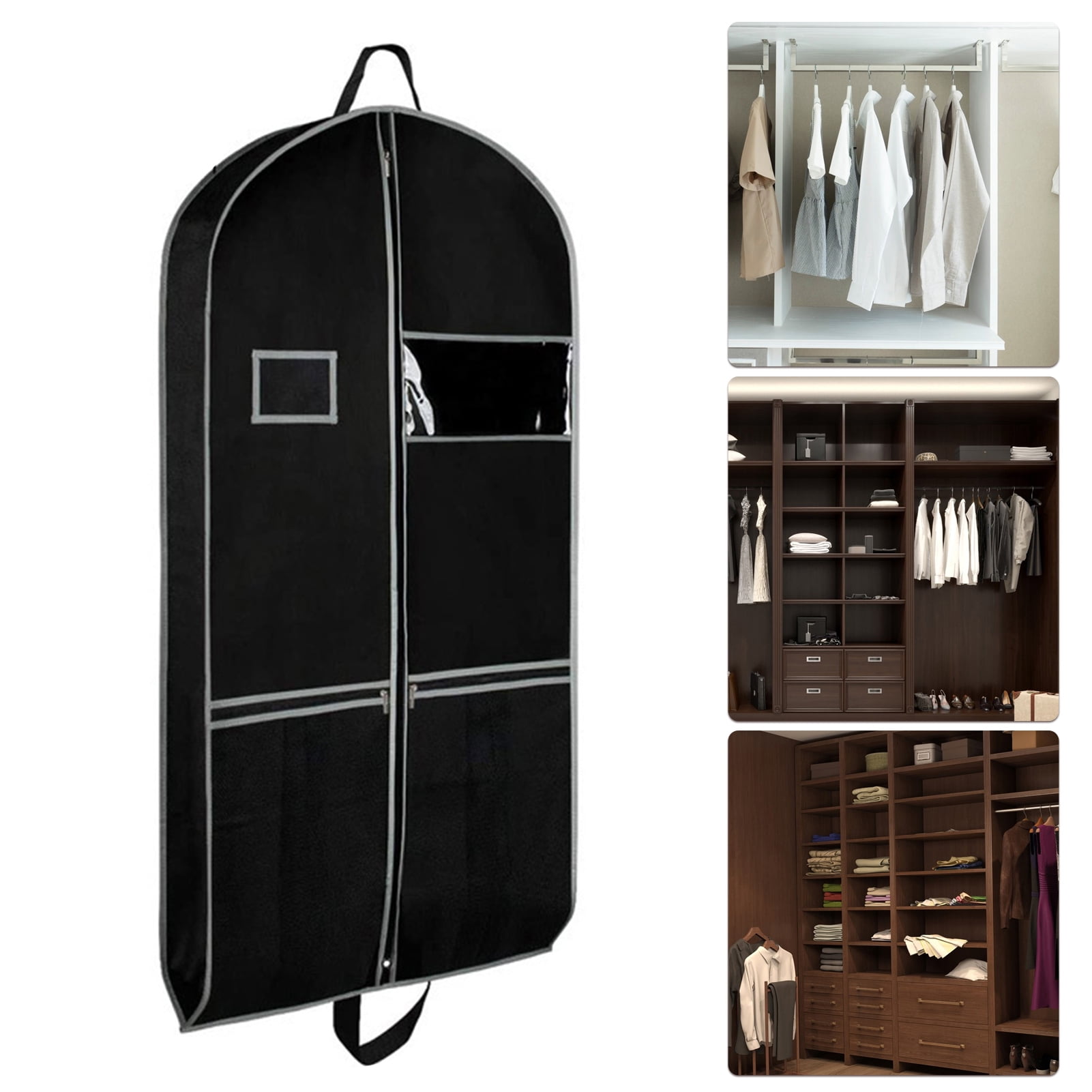Pnellth Non-woven Fabric Clothing Dust Cover Travel Heavy-Duty Garment Bag with Pockets Clear Window Waterproof Label Foldable Dust-Proof Suit Bag