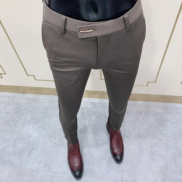 Fashion Striped Suit Pant Men Elegant Slim Fit Tight ankle Trousers Pants Men Office Party Business Slim Fit Dress Trousers Walmart