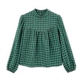 thumbnail image 4 of vigerkar Women's Puff Long Sleeve Flowy Gingham Tops | Neck Blouses,Going Out Tops,Bussiness Casual,Dressy,Plaid Shirts,2026 tops (Green, XL), 4 of 5