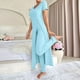 thumbnail image 1 of Pincandy Women's Solid Color Pajama Set - Crew Neck Short Sleeve Top & Pants, Casual & Comfortable for Homewear, 1 of 5