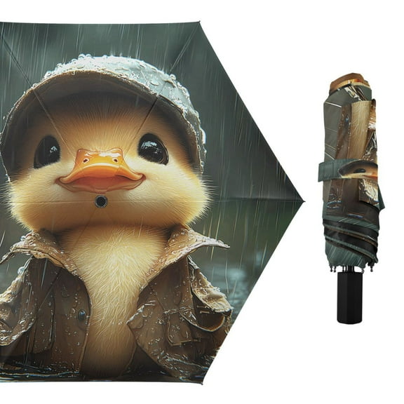 Compact Sun Umbrella Windproof Travel Umbrellas for Rain Strong Portable UV Protection Duck with Raincoat and Cap