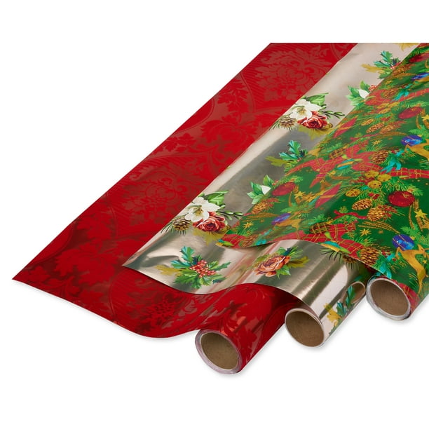 Papyrus Christmas Wrapping Paper, Christmas Tidings, Flocked Flourish