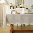 thumbnail image 5 of Tablecloths for Rectangle Tables, Cotton Linen Table Cloth Waterproof Tablecloth Wrinkle Free Farmhouse Dining Table Cover, Soft Fabric Table Cloths with Tassels, 55" X 70", 4-6 Seats,Brown, 5 of 8