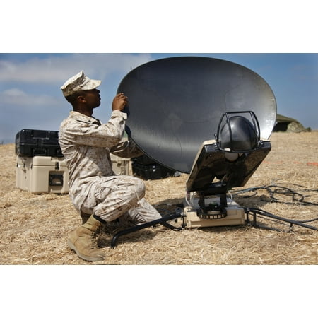US Marine assembles a support wide area network satellite dish Canvas Art - Stocktrek Images (35 x