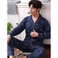 thumbnail image 1 of Ropa de dormir de manga larga de algodón puro para hombre, ropa holgada para el hogar, conjunto de dos piezas para primavera y otoño, talla grande, mediana y joven, 1 of 5