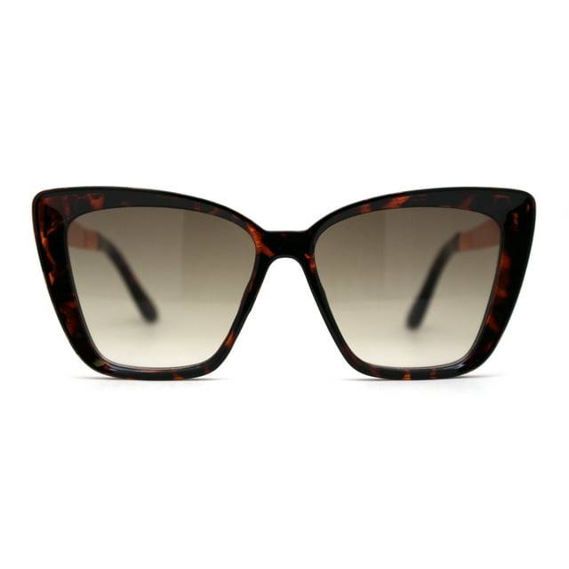 Womens Chic Mod Oversize Cat Eye Diva Metal Arm Sunglasses Tortoise Gradient Brown
