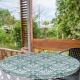 thumbnail image 2 of Ambesonne Damask Fitted Round Tablecloth, Leaves Blooming Bohemian Art, 45"- 56" Diameter, Cadet Blue and White, 2 of 5
