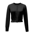 thumbnail image 4 of LEKODE Crew Neck Lightweight Button Down Knit Bolero Shrug Women Long Sleeve Cropped Short Length Soft Plain Knit Dress Layering Top Black S, 4 of 5