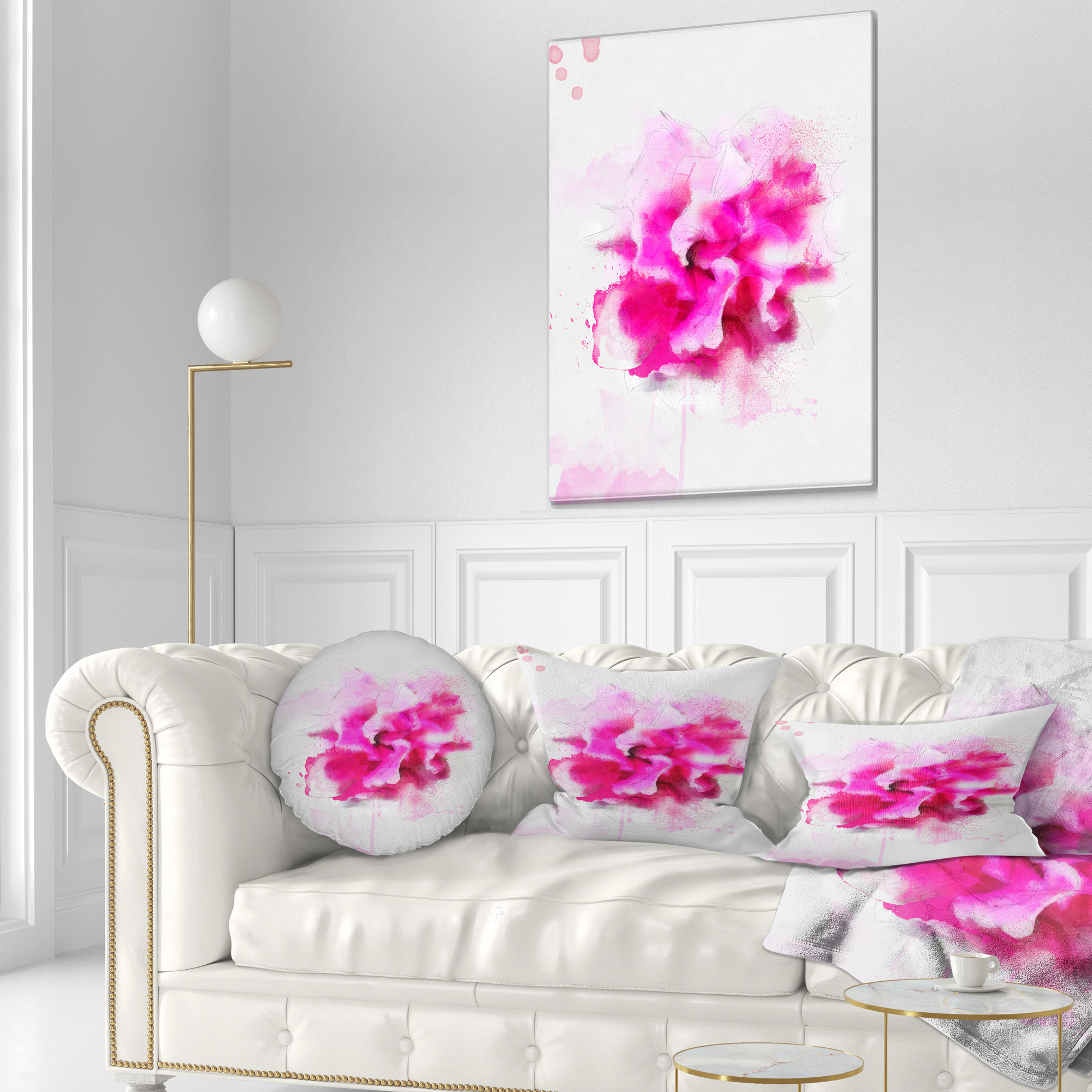 Designart Beautiful Red Flower with Color Splashes - Floral Throw Pillow - 12x20