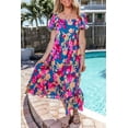 thumbnail image 4 of Women's Dark Blue Square Neck Floral Maxi Dress with Bubble Sleeves - [ZhiHiMeRi] | (US 12-14)L, 4 of 10