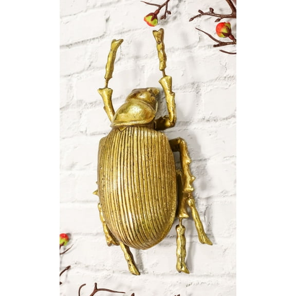 Ebros Large Gold Leaf Resin Scarab Dung Beetle Wall Sculpture Or Table Decor