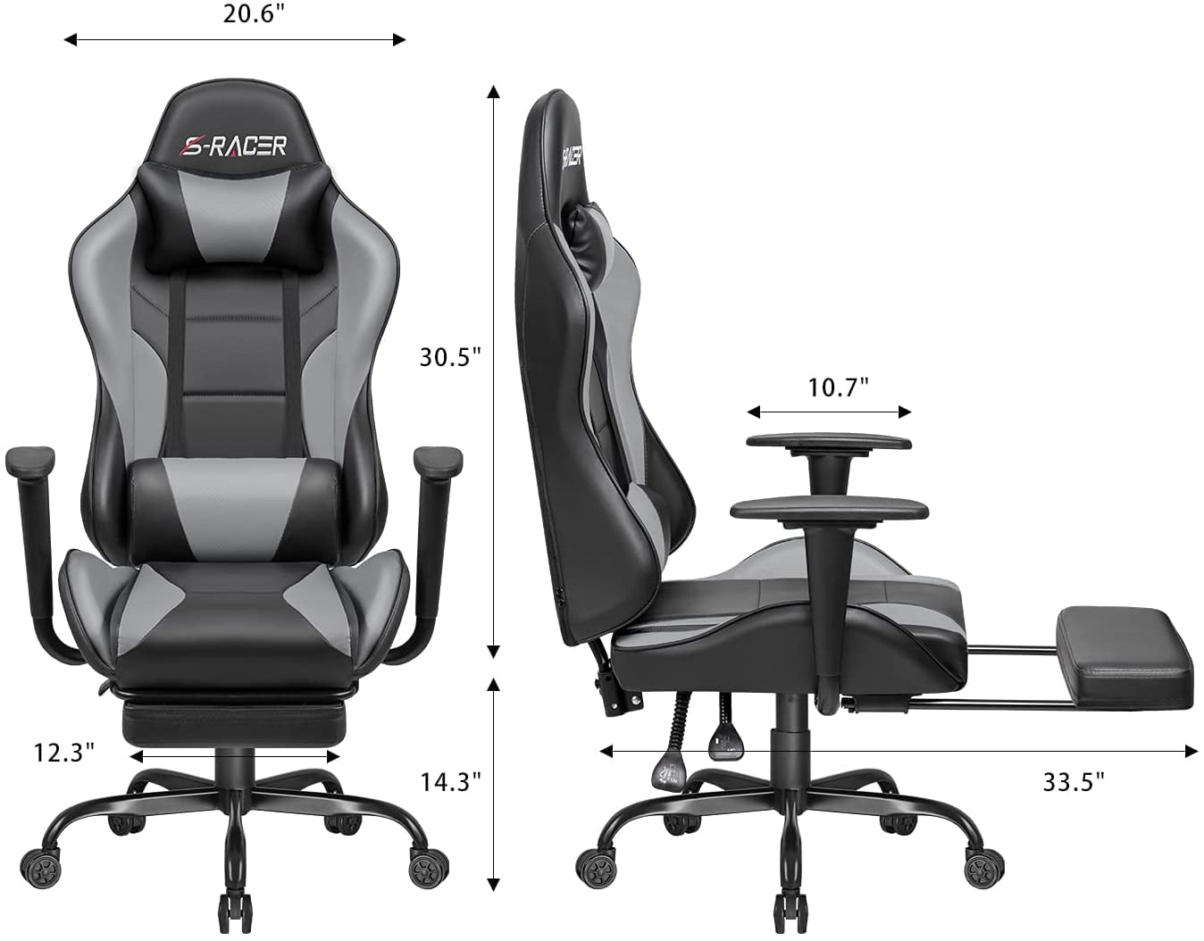 Lacoo High Back Gaming Chair Ergonomic Gaming Computer Chair,Gray