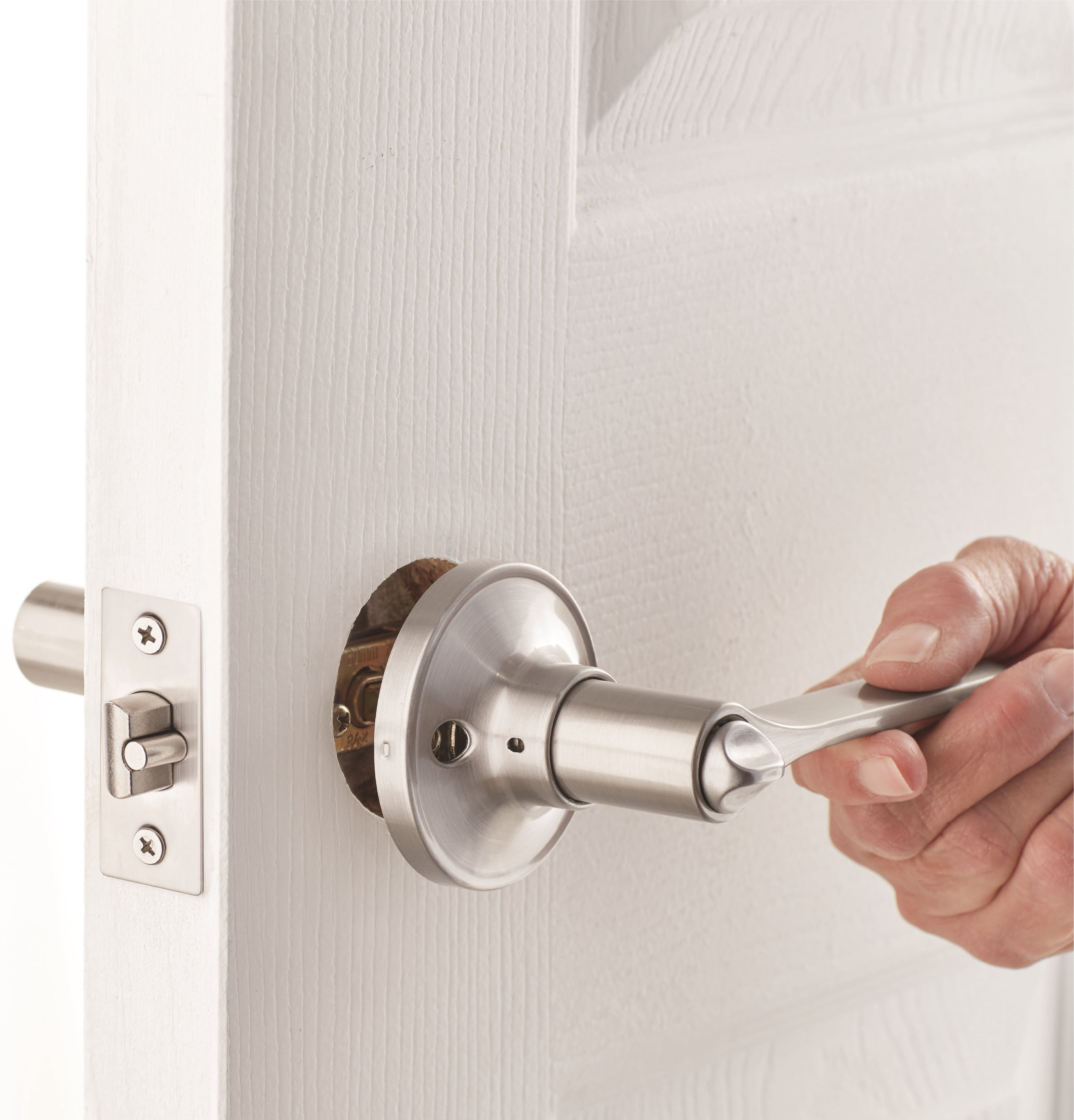 Hyper Tough Exterior Entry Classic Door Lever Satin Nickel Round Rosette